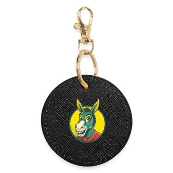 Donkey Cute Kawaii Cartoon Clipart Pet Animal - Round Keyring - black - Front
