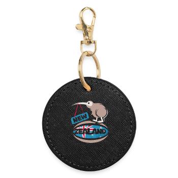 New Zealand kiwi rugby comic cartoon sport icon - Round Keyring - black - Front