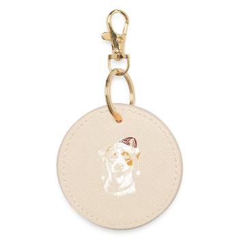 Jack Russell Terrier with Santa Hat and Star - Round Keyring - oyster - Front