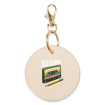 Cassette Old School Cassette Mixtape - Round Keyring - oyster - Front