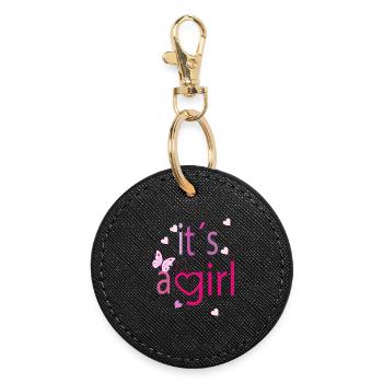 It’s a Girl – Fröhliche Typografie mit Herz - Runder Schlüsselanhänger - Schwarz - Vorne