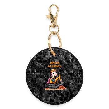 Maître excavatrice licorne - Porte-clés rond - noir - Devant