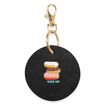 DONUT GIVE UP Stack of colorful donuts with motivated - Round Keyring - black - Front