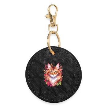 Maine Coon Katze Portrait - Runder Schlüsselanhänger - Schwarz - Vorne
