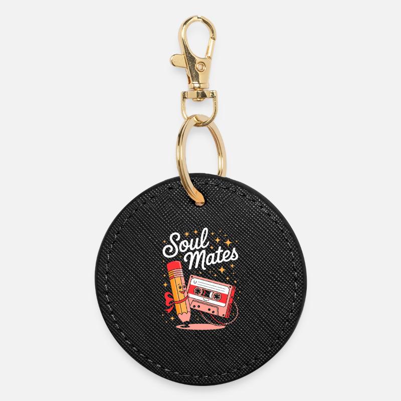 Soul Mates - Cassette Mixtape - Round Keyring - black