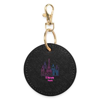 Paris Neon Skyline Silhouette Capital - Round Keyring - black - Front