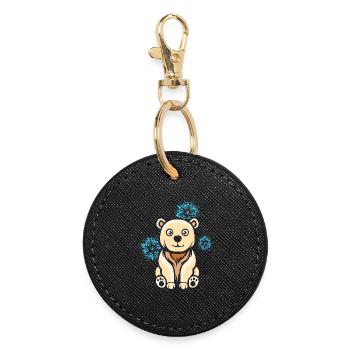 Cartoon Polar Bear with Snowflakes - Round Keyring - black - Front
