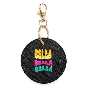 Bella Bella Dreifarbige Schrift - Runder Schlüsselanhänger - Schwarz - Vorne