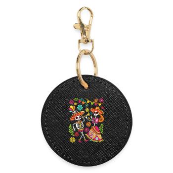 Mexikanischer Schädel Sugar Skull Dia de Muertos - Runder Schlüsselanhänger - Schwarz - Vorne