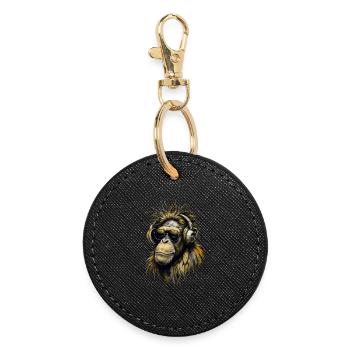 Singe cool avec des écouteurs - Porte-clés rond - noir - Devant