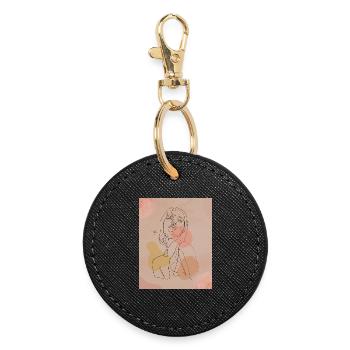 Line portrait with pastel spots - Round Keyring - black - Front