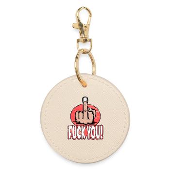 Middle Finger Fuck You Stinky Finger Design - Round Keyring - oyster - Front