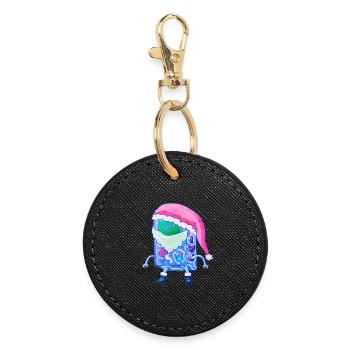 Christmas Game Console Kawaii Robot Santa - Round Keyring - black - Front