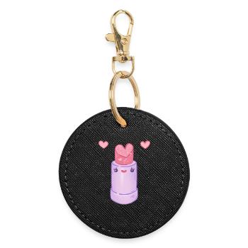 Rouge à lèvres rose cœur kawaii - Porte-clés rond - noir - Devant