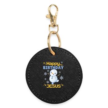 Happy Birthday Jesus Snowman – Cute - Round Keyring - black - Front