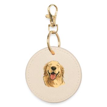 Lächelnder Golden Retriever - Runder Schlüsselanhänger - Auster - Vorne