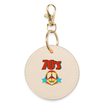 Retro 70er Frieden Regenbogen - Runder Schlüsselanhänger - Auster - Vorne