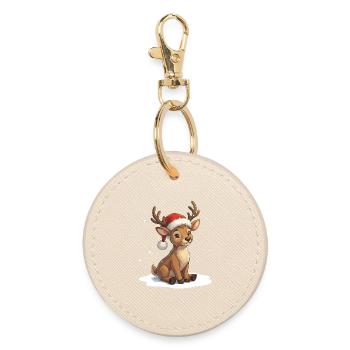 Petit renne mignon avec un chapeau de Noël - Porte-clés rond - huître - Devant