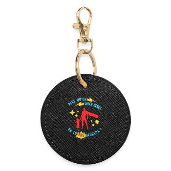 More than a superhero, a happy superior - Round Keyring - black - Front