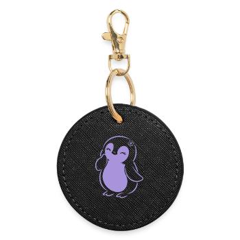 Cute Minimalist Penguin Silhouette Girl - Round Keyring - black - Front