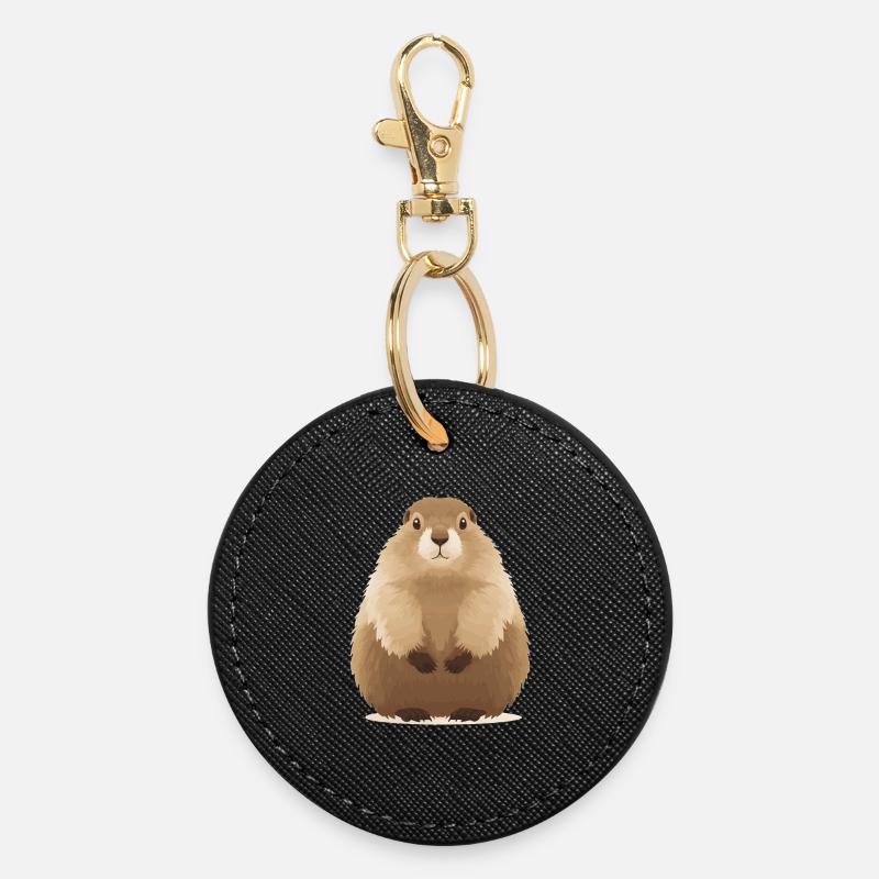cute cuddly groundhog - Round Keyring - black