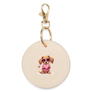 Dackel Dachshund Tekel - Runder Schlüsselanhänger - Auster - Vorne