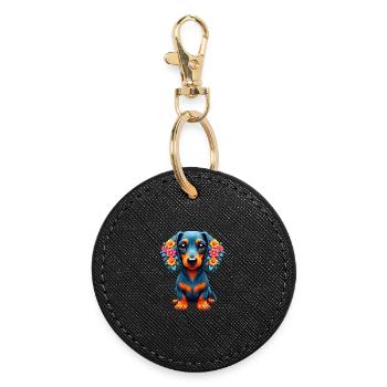 Dackel Dachshund Tekel - Runder Schlüsselanhänger - Schwarz - Vorne
