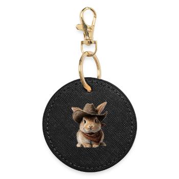 Bunny Rabbit Cowboy Hat Western Country - Round Keyring - black - Front