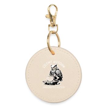 Silent Wisdom Pottery Owl - Round Keyring - oyster - Front