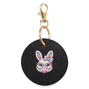Easter Bunny Bubble Heart Glasses Rainbow - Round Keyring - black - Front