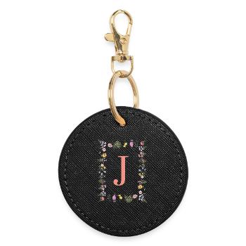 Florale Initialen "J ", Buchstaben Monogramm  - Runder Schlüsselanhänger - Schwarz - Vorne