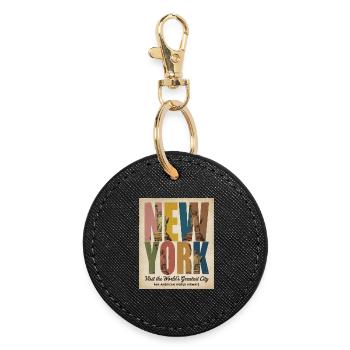 New York Vintage – Freiheitsstatue - Runder Schlüsselanhänger - Schwarz - Vorne