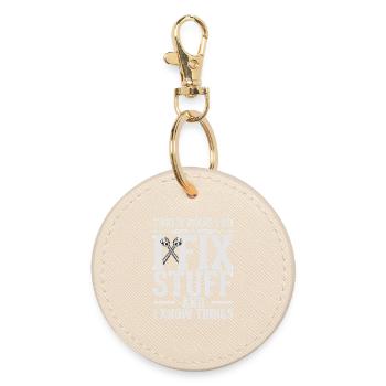 Fix Stuff and Know Things - Round Keyring - oyster - Front