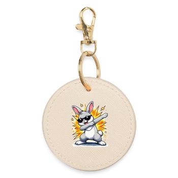 Dabbing Bunny - Round Keyring - oyster - Front
