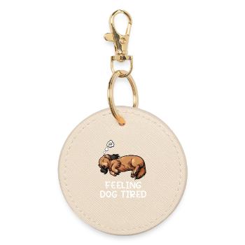 Feeling Dog Tired Long Hair Dachshund Dachshund Dachshund - Round Keyring - oyster - Front