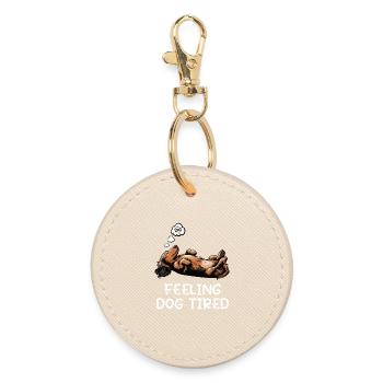 Feeling Dog Tired Long Hair Dachshund Dachshund Dachshund - Round Keyring - oyster - Front
