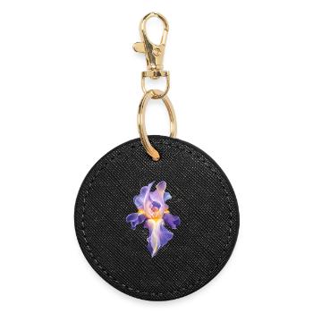 Glowing Iris Blossom Abstract Floral Motif - Round Keyring - black - Front