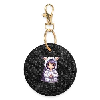 Chibi Häschen Hoodie Stil - Runder Schlüsselanhänger - Schwarz - Vorne