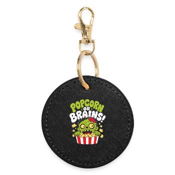 Popcorn Or Brains Zombie Horror - Round Keyring - black - Front