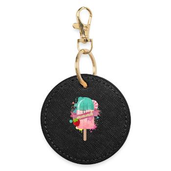 popsicle with strawberry - Round Keyring - black - Front
