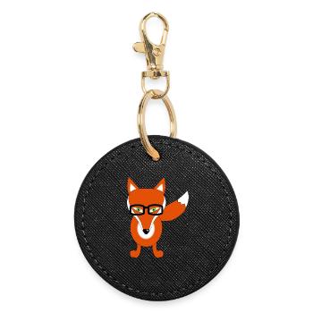 fuchs mit brille - Runder Schlüsselanhänger - Schwarz - Vorne