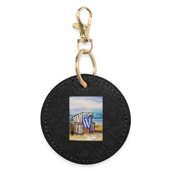 Ground floor holiday I North Sea I Sylt I Beach chair I Sea - Round Keyring - black - Front