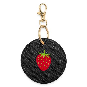 Erdbeere Ernte Mai Frucht Obst fruchtig Garten - Runder Schlüsselanhänger - Schwarz - Vorne
