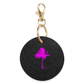 Silhouette de palmier rose fluo - Porte-clés rond - noir - Devant