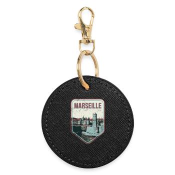 Badge retro, Marseille France est ma ville natale - Porte-clés rond - noir - Devant