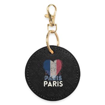 Badge retro, Paris France est ma ville natale - Porte-clés rond - noir - Devant