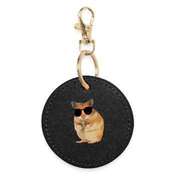 Hamster Menno mit Sonnebrille cool - Runder Schlüsselanhänger - Schwarz - Vorne
