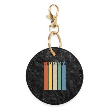 Retro rugby band of vertical colors - Round Keyring - black - Front