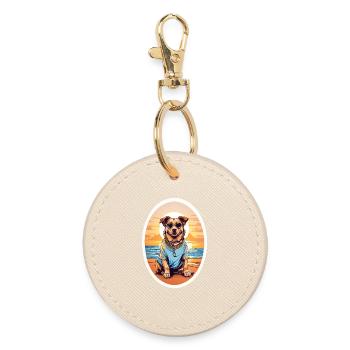 Dog on the beach - Round Keyring - oyster - Front