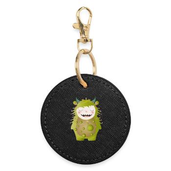 cute green monster with horns - Round Keyring - black - Front